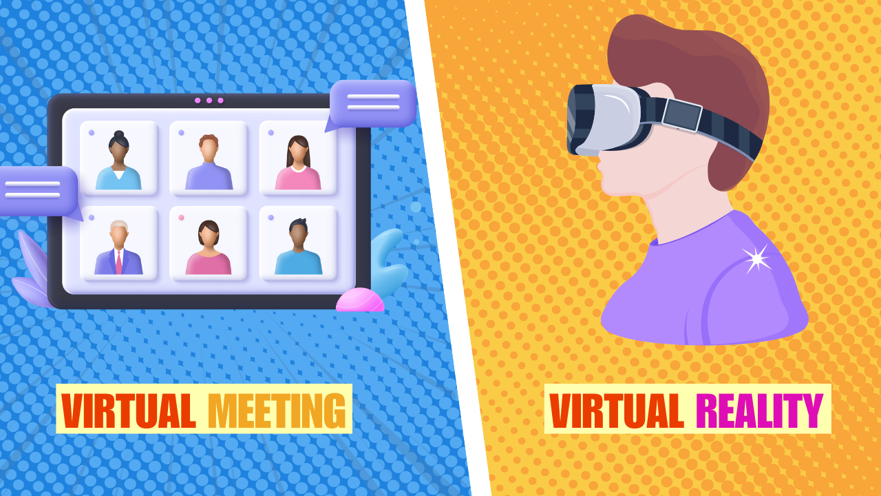 VIRTUAL MEETING VS. VIRTUAL REALITY infographic featured image cover