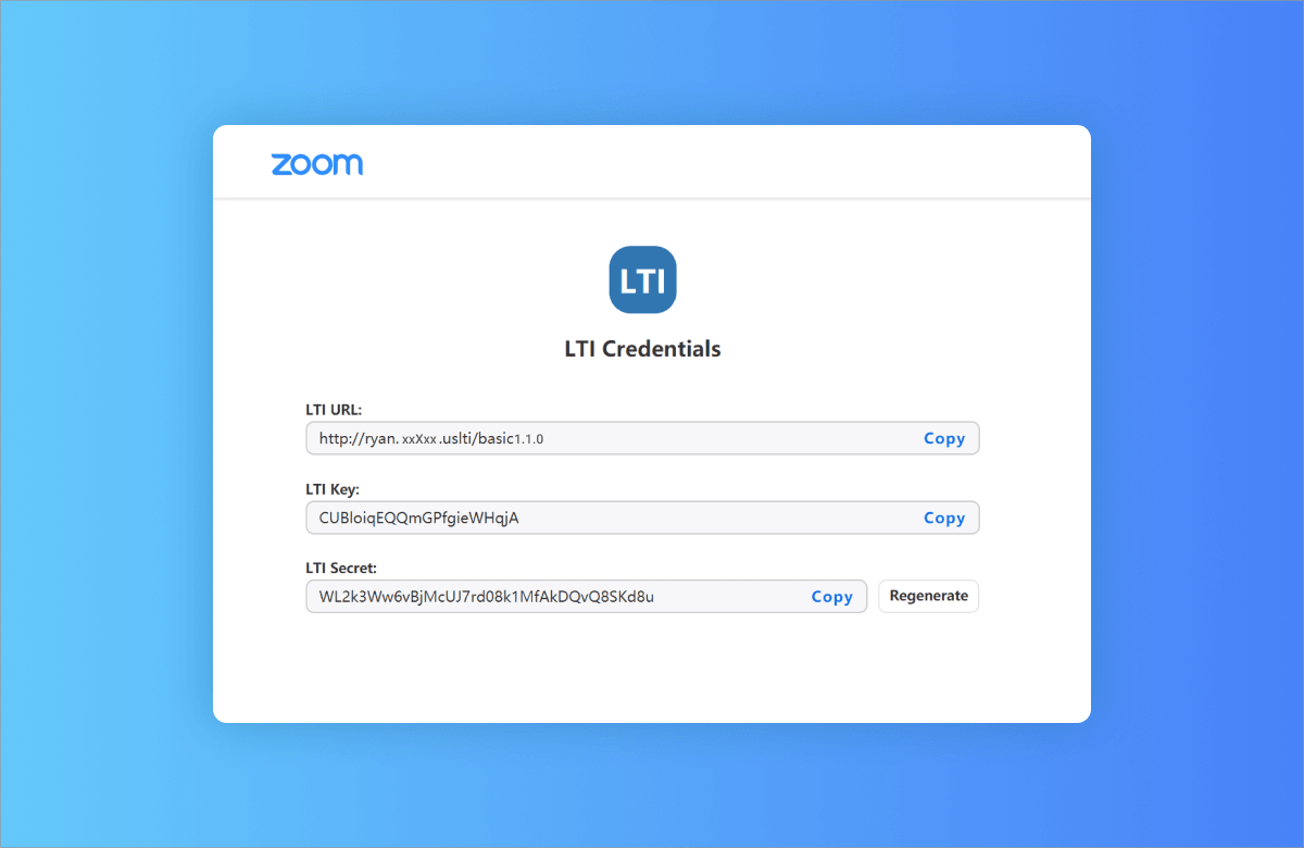Zoom LTI integration login credentials page