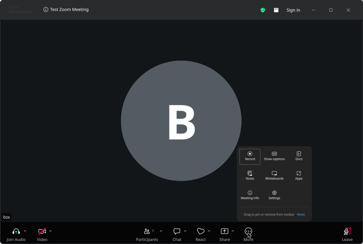 Zoom meeting More menu with the Record button