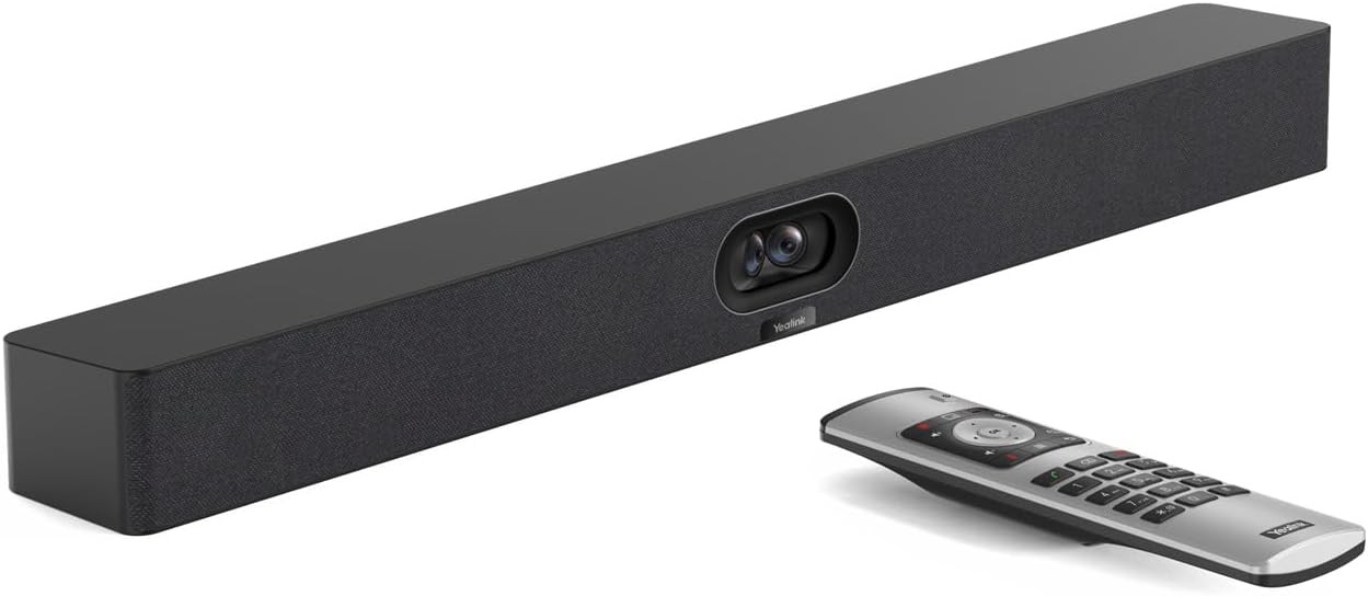 Yealink MeetingBar A40 video bar with its remote control